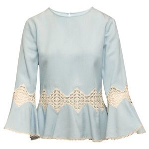Jonathan Simkhai Light Blue & Cream Bell Sleeve Top